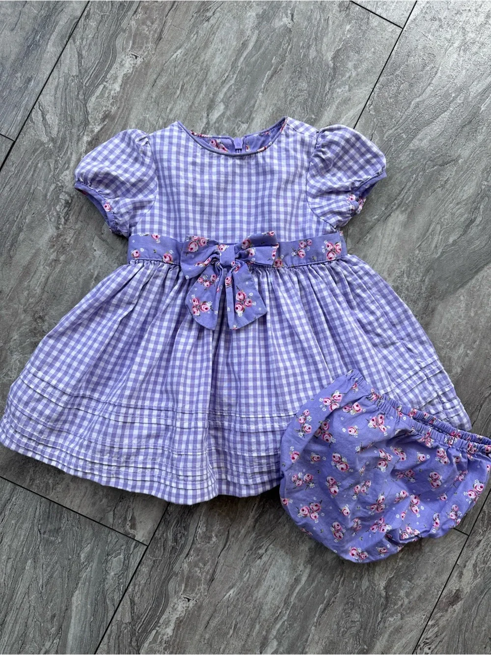 Lavender Gingham Baby Dress with Floral Bow Made with Love by Place 3/6